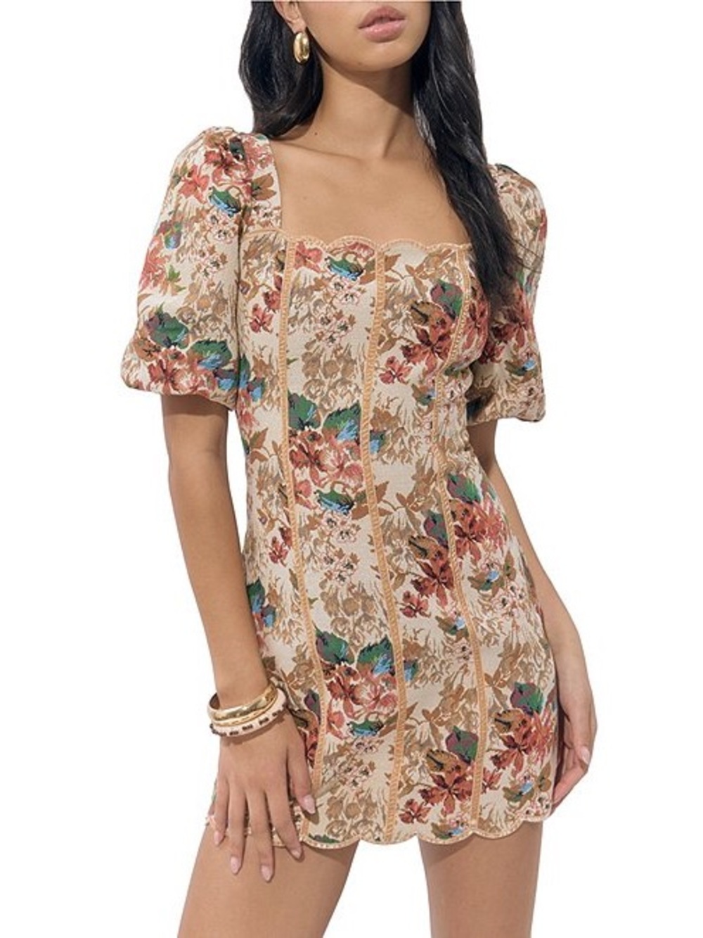 NWT Adelyn Rae Silvie Tapestry Square Neck Floral Puff Short Sleeve Sheath Dress - Picture 5 of 11